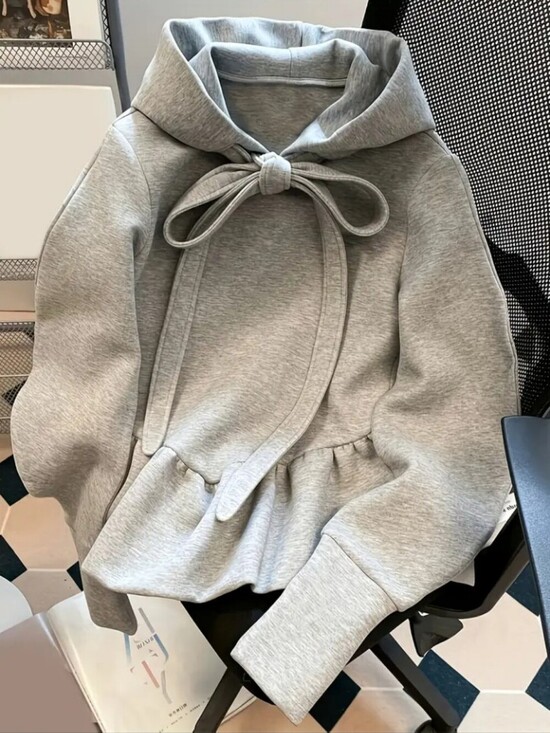 Tops - Casual Hoodie Skirt Hem Sweatshirt